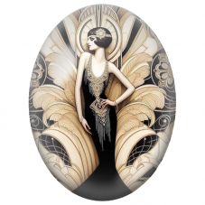 Cabochon en Verre Illustré Femme Art Déco à la Robe Noire pour la Création de Bijoux Fantaisie - DIY
