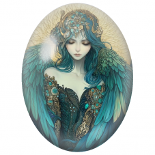 Cabochon en Verre Illustré Ange aux Ailes Turquoise et Joyaux pour la Création de Bijoux Fantaisie - DIY