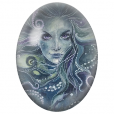 Cabochon en Verre Illustré Femme des Abysses aux Tentacules Violettes pour la Création de Bijoux Fantaisie - DIY