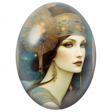 Cabochon en Verre Illustré Femme Art Déco au Bandeau de Joyaux pour la Création de Bijoux Fantaisie - DIY