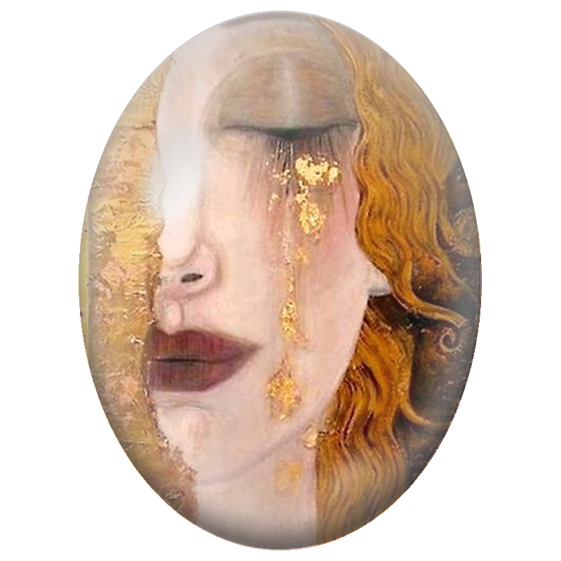 Cabochon en Verre Illustré Femme Rousse aux Larmes Dorées 13x18, 18x25 ou 30x40mm