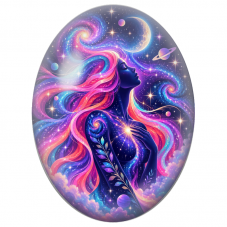 Cabochon en Verre Illustré Silhouette Cosmique aux Cheveux Arc-en-Ciel pour la Création de Bijoux Fantaisie - DIY