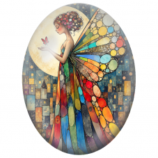 Cabochon en Verre Illustré Fée Mosaïque sous la Pleine Lune pour la Création de Bijoux Fantaisie - DIY
