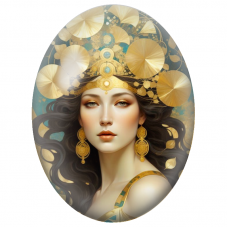Cabochon en Verre Illustré Femme à la Couronne de Disques Dorés pour la Création de Bijoux Fantaisie - DIY