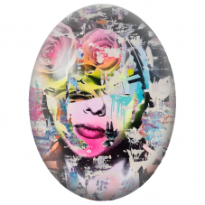 Cabochon en Verre Illustré Visage Collage aux Roses Roses pour la Création de Bijoux Fantaisie - DIY