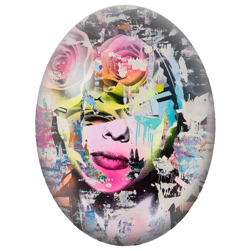 Cabochon en Verre Illustré Visage Collage aux Roses Roses 13x18, 18x25 ou 30x40mm