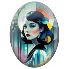 Cabochon en Verre Illustré Femme Géométrique dans la Forêt du Temps pour la Création de Bijoux Fantaisie - DIY