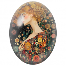 Cabochon en Verre Illustré Femme aux Boucles Dorées et Robe Fleurie pour la Création de Bijoux Fantaisie - DIY