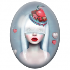 Cabochon en Verre Illustré Femme aux Cheveux Blancs et Cœurs Flottants pour la Création de Bijoux Fantaisie - DIY