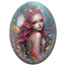 Cabochon en Verre Illustré Sirène aux Cheveux Violets et Poissons Colorés pour la Création de Bijoux Fantaisie - DIY