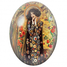 Cabochon en Verre Illustré Femme à la Robe Noire aux Médaillons Colorés pour la Création de Bijoux Fantaisie - DIY