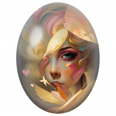 Cabochon en Verre Illustré Visage Féminin aux Oiseaux et Papillons Dorés pour la Création de Bijoux Fantaisie - DIY