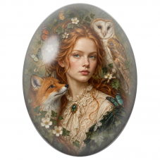 Cabochon en Verre Illustré Femme aux Perroquets Singe et Papillons pour la Création de Bijoux Fantaisie - DIY