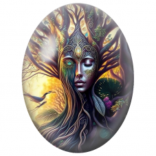Cabochon en Verre Illustré Femme Arbre au Masque Tribal pour la Création de Bijoux Fantaisie - DIY