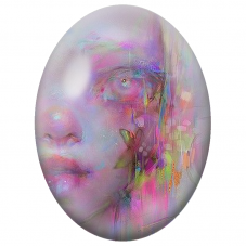 Cabochon en Verre Illustré Visage Féminin aux Éclats Pastel pour la Création de Bijoux Fantaisie - DIY