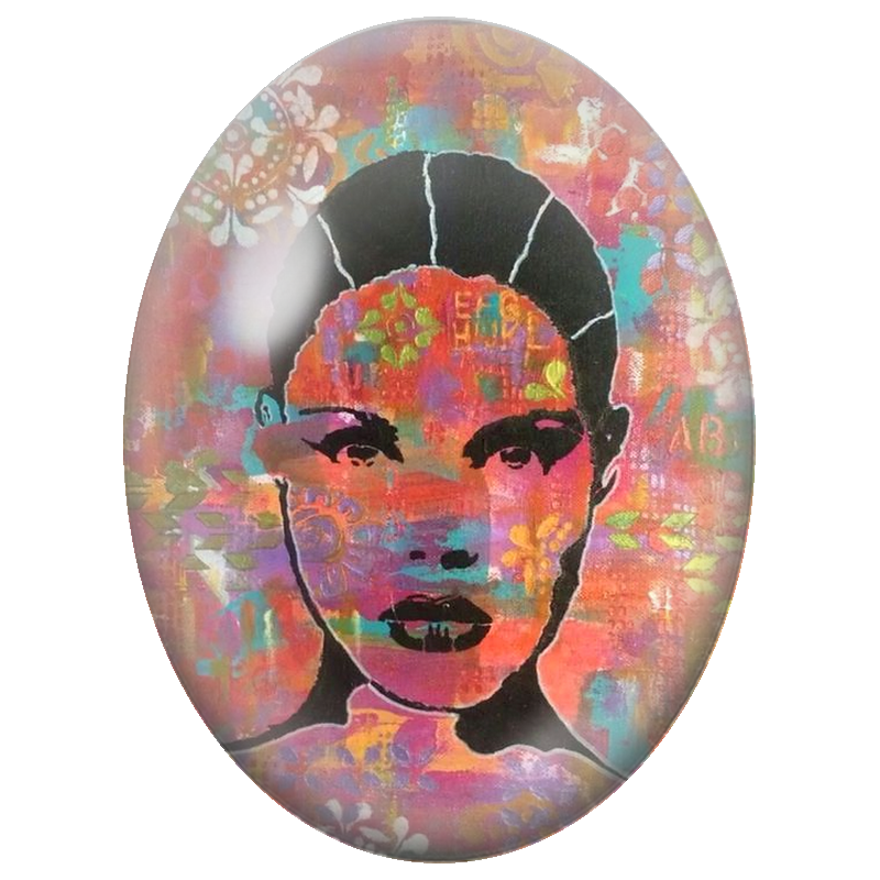 Cabochon en Verre Illustré Frida Kahlo Portrait Multicolore 13x18, 18x25 ou 30x40mm