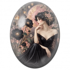 Cabochon en Verre Illustré Femme en Robe Noire aux Fleurs Sombres pour la Création de Bijoux Fantaisie - DIY