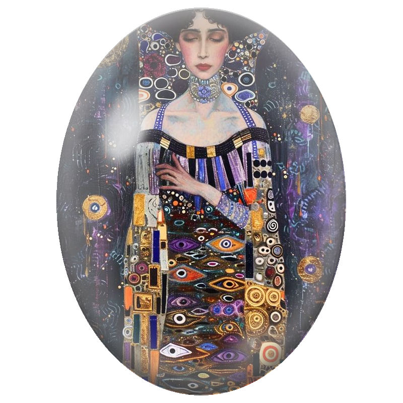 Cabochon en Verre Illustré Femme en Robe aux Multiples Yeux 13x18, 18x25 ou 30x40mm