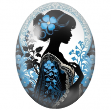 Cabochon en Verre Illustré Silhouette Féminine aux Fleurs Bleues Art Nouveau pour la Création de Bijoux Fantaisie - DIY