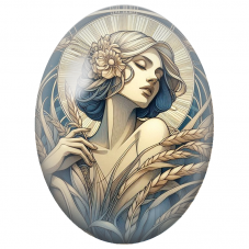 Cabochon en Verre Illustré Femme aux Épis de Blé et Halo Solaire pour la Création de Bijoux Fantaisie - DIY