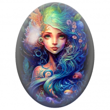 Cabochon en Verre Illustré Femme Aquatique aux Cheveux Multicolores pour la Création de Bijoux Fantaisie - DIY