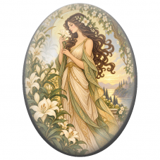 Cabochon en Verre Illustré Femme à la Fleur de Lotus Art Nouveau pour la Création de Bijoux Fantaisie - DIY
