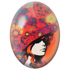Cabochon en Verre Illustré Femme au Grand Chapeau Fleuri Rétro pour la Création de Bijoux Fantaisie - DIY