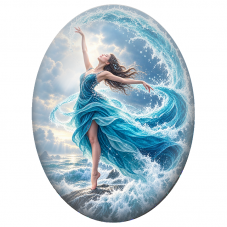 Cabochon en Verre Illustré Danseuse Bleue dans une Vague Géante pour la Création de Bijoux Fantaisie - DIY