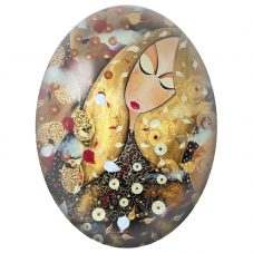 Cabochon en Verre Illustré Femme Dorée aux Pétales dans le Vent pour la Création de Bijoux Fantaisie - DIY