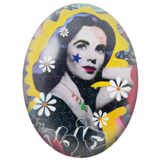 Cabochon en Verre Illustré Elizabeth Taylor Pop Art aux Marguerites pour la Création de Bijoux Fantaisie - DIY