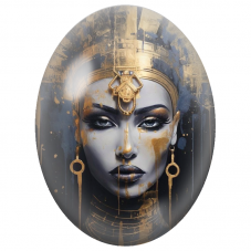 Cabochon en Verre Illustré Reine Égyptienne Bleue et Dorée pour la Création de Bijoux Fantaisie - DIY