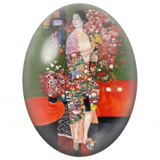 Cabochon en Verre Illustré Femme au Kimono parmi les Bouquets de Roses pour la Création de Bijoux Fantaisie - DIY