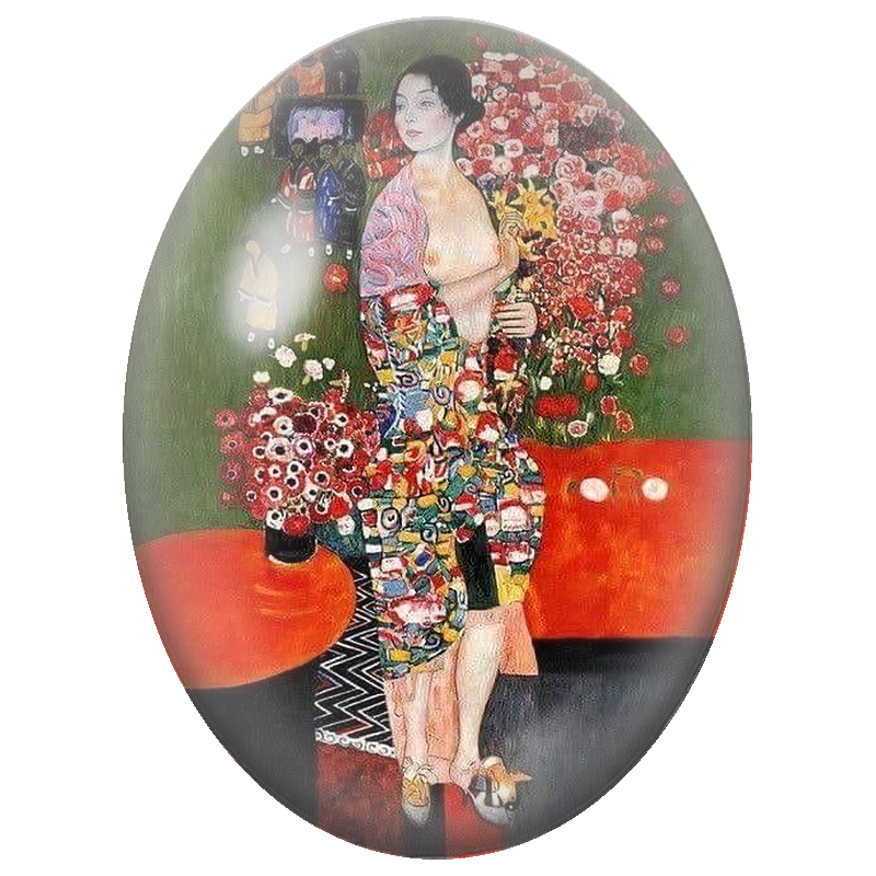 Cabochon en Verre Illustré Femme au Kimono parmi les Bouquets de Roses 13x18, 18x25 ou 30x40mm