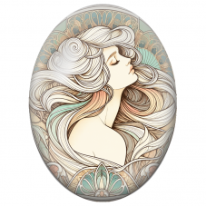Cabochon en Verre Illustré Femme aux Longs Cheveux Art Nouveau pour la Création de Bijoux Fantaisie - DIY