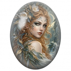 Cabochon en Verre Illustré Femme aux Papillons et Plumes Fantastiques pour la Création de Bijoux Fantaisie - DIY