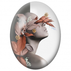 Cabochon en Verre Illustré Femme aux Feuilles Cuivrées sur Fond Noir et Blanc pour la Création de Bijoux Fantaisie - DIY