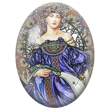 Cabochon en Verre Illustré Femme en Robe Violette au Livre Art Nouveau pour la Création de Bijoux Fantaisie - DIY