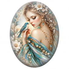 Cabochon en Verre Illustré Fée aux Perles et Ailes Irisées pour la Création de Bijoux Fantaisie - DIY