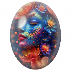 Cabochon en Verre Illustré Visage Bleu aux Fleurs Lumineuses pour la Création de Bijoux Fantaisie - DIY