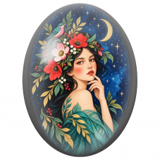 Cabochon en Verre Illustré Frida Kahlo au Colibri et Couronne Fleurie pour la Création de Bijoux Fantaisie - DIY