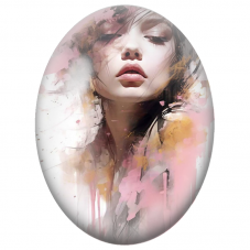 Cabochon en Verre Illustré Visage Féminin Aquarelle Rose et Or pour la Création de Bijoux Fantaisie - DIY