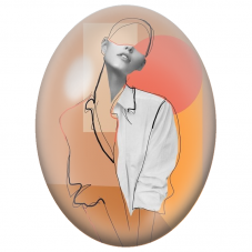 Cabochon en Verre Illustré Femme Graphique aux Lunettes Corail pour la Création de Bijoux Fantaisie - DIY
