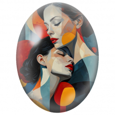 Cabochon en Verre Illustré Deux Femmes Enlacées aux Cercles Colorés pour la Création de Bijoux Fantaisie - DIY