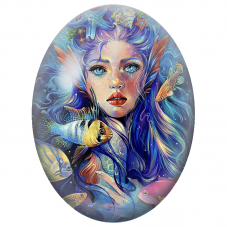 Cabochon en Verre Illustré Femme Aquatique aux Poissons Tropicaux pour la Création de Bijoux Fantaisie - DIY