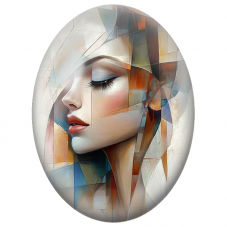 Cabochon en Verre Illustré Visage Féminin Géométrique aux Éclats Cuivrés pour la Création de Bijoux Fantaisie - DIY
