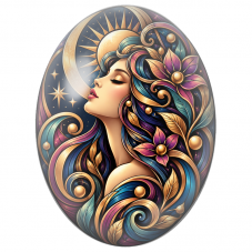 Cabochon en Verre Illustré Femme aux Spirales Rétro Multicolores pour la Création de Bijoux Fantaisie - DIY