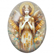 Cabochon en Verre Illustré Ange aux Ailes Dorées et Robe Précieuse pour la Création de Bijoux Fantaisie - DIY