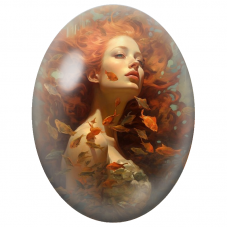 Cabochon en Verre Illustré Femme Rousse Nageant avec des Poissons Orange pour la Création de Bijoux Fantaisie - DIY