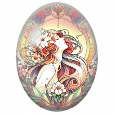 Cabochon en Verre Illustré Femme aux Lys Pastel Art Nouveau pour la Création de Bijoux Fantaisie - DIY