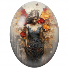Cabochon en Verre Illustré Fée d’Automne aux Ailes Fleuries pour la Création de Bijoux Fantaisie - DIY